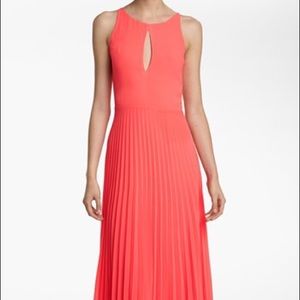 Like mynded coral pleated maxi dress with peekaboo